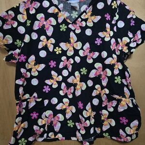 Floral Black Women's Scrub Top